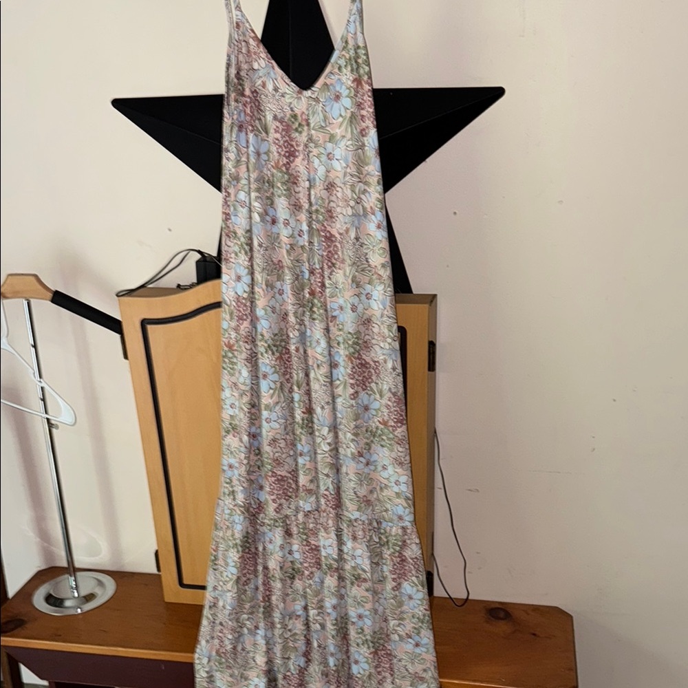 Pink and Gray Sleeveless Halter Maxi Dress